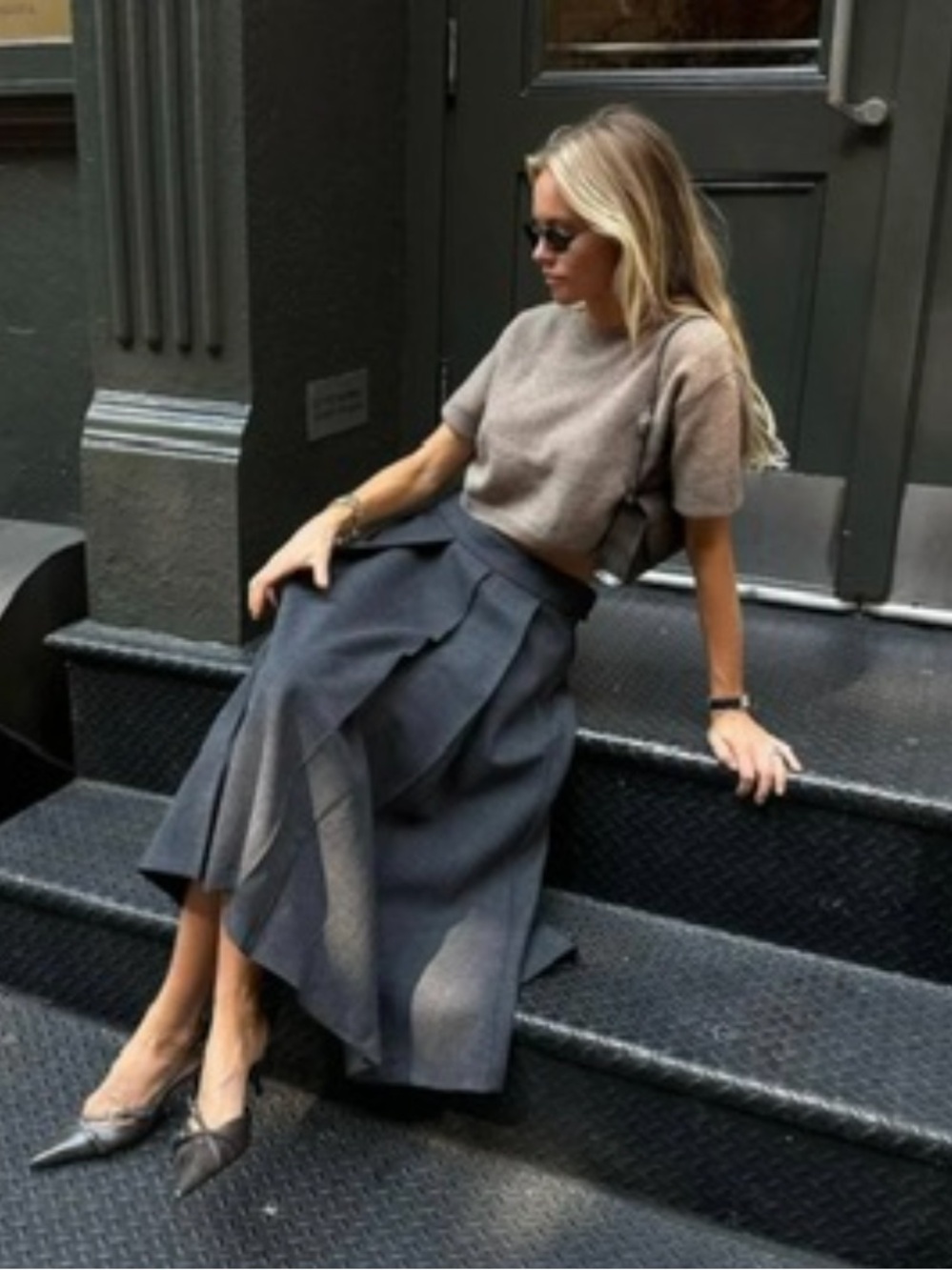 Zara gray midi skirt with pleated panels